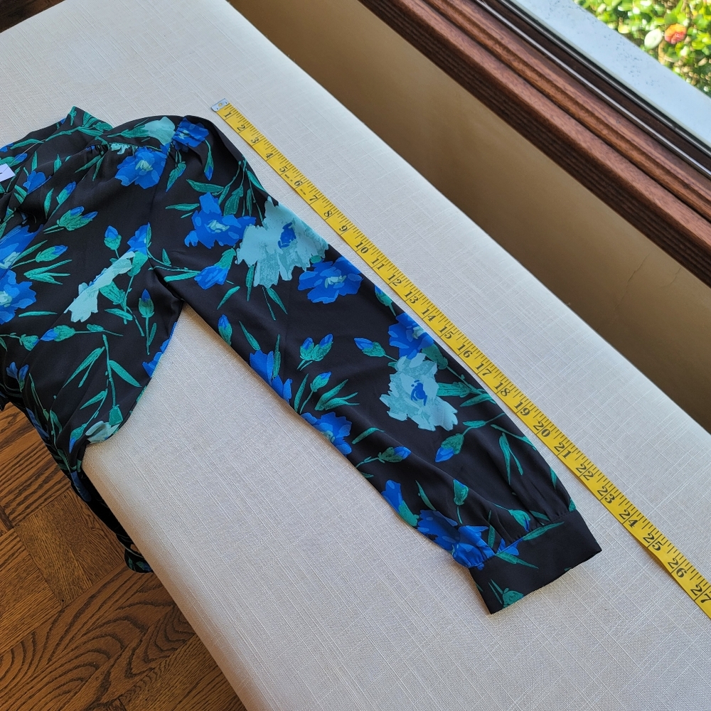 New! J. Crew size Small S Long Sleeve Bow Top Blue Floral Blouse NWT - Picture 12 of 16